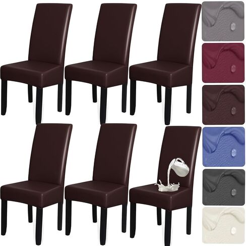 HFCNMY Dining Room Chair Covers Set of 6,Stretch Waterproof PU Chair Covers,Soft Chair Covers for Dining Room 6 Pack Dining Chair Covers Slipcover Washable Parson Chair Covers Beige in Saudi Arabia