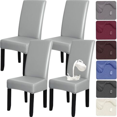 HFCNMY Dining Room Chair Covers Set of 6,Stretch Waterproof PU Chair Covers,Soft Chair Covers for Dining Room 6 Pack Dining Chair Covers Slipcover Washable Parson Chair Covers Beige in Saudi Arabia