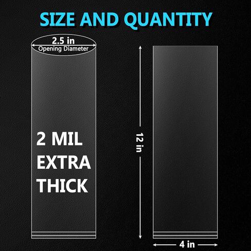 4 × 12 كيس بلاستيكي طويل، أكياس بولي بلاستيكية شفافة مسطحة ومفتوحة، 2 مل، 4 × 12 بوصة (عبوة من 100 كيس) in Kuwait