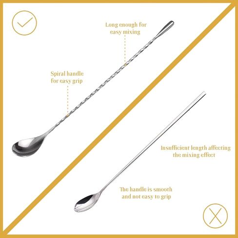 ملعقة بار من الفولاذ المقاوم للصدأ مقاس 12 بوصة من أورتاركو لخلط الكوكتيل مع مقبض حلزوني فضي، عبوة من قطعتين in Kuwait
