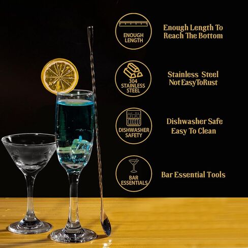 ملعقة بار من الفولاذ المقاوم للصدأ مقاس 12 بوصة من أورتاركو لخلط الكوكتيل مع مقبض حلزوني فضي، عبوة من قطعتين in Kuwait