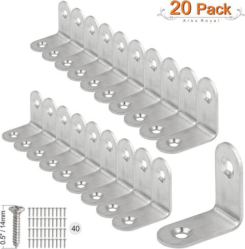 Corner Brace, Stainless Steel Right Angle Joint Corner Brackets Fastener, Mounting Screws Included, 20 Pack in Saudi Arabia