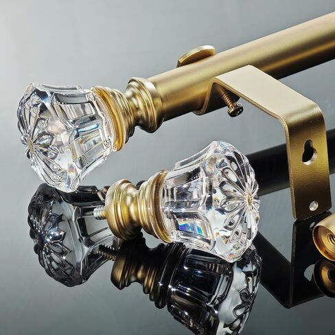 Gold Curtain Rod Set with Crystal-clear Diamond Pattern Finials, 36-72 inch, Standard Single Drapery Rod for 1 Pack, 7/8 inch diameter, Adjustable Length in Saudi Arabia