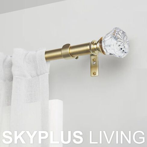 Gold Curtain Rod Set with Crystal-clear Diamond Pattern Finials, 36-72 inch, Standard Single Drapery Rod for 1 Pack, 7/8 inch diameter, Adjustable Length in Saudi Arabia