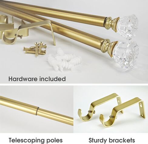 Gold Curtain Rod Set with Crystal-clear Diamond Pattern Finials, 36-72 inch, Standard Single Drapery Rod for 1 Pack, 7/8 inch diameter, Adjustable Length in Saudi Arabia