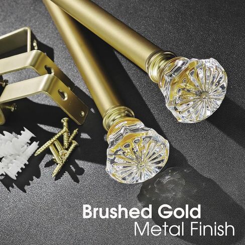 Gold Curtain Rod Set with Crystal-clear Diamond Pattern Finials, 36-72 inch, Standard Single Drapery Rod for 1 Pack, 7/8 inch diameter, Adjustable Length in Saudi Arabia