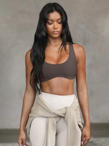 LASLULU حمالات الصدر الرياضية النسائية برقبة واسعة للتمرين مع حمالات صدر مدمجة عالية التأثير مقصوصة للجري واللياقة البدنية واليوجا الرياضية (رمادي داكن X-Large) in Kuwait