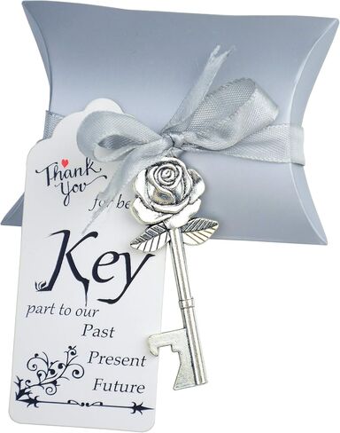 Makhry 50 Set Skeleton Rose Key Bottle Openers with Candy Box In Antique Vintage Style Escort Tags French Ribbon As A Gift Souvenir At Wedding Party Supplies (Antique Silver) in Saudi Arabia