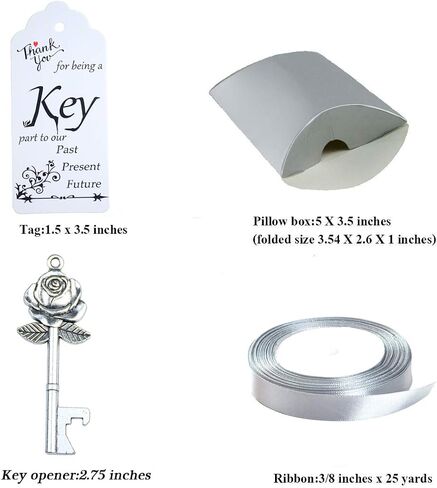 Makhry 50 Set Skeleton Rose Key Bottle Openers with Candy Box In Antique Vintage Style Escort Tags French Ribbon As A Gift Souvenir At Wedding Party Supplies (Antique Silver) in Saudi Arabia