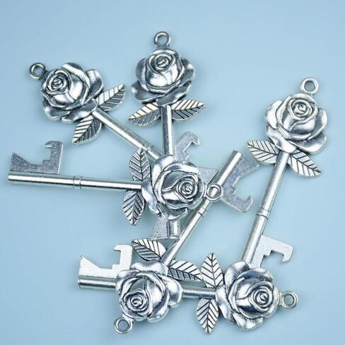 Makhry 50 Set Skeleton Rose Key Bottle Openers with Candy Box In Antique Vintage Style Escort Tags French Ribbon As A Gift Souvenir At Wedding Party Supplies (Antique Silver) in Saudi Arabia