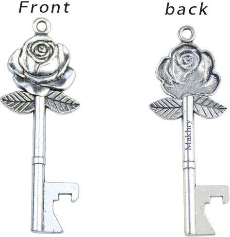 Makhry 50 Set Skeleton Rose Key Bottle Openers with Candy Box In Antique Vintage Style Escort Tags French Ribbon As A Gift Souvenir At Wedding Party Supplies (Antique Silver) in Saudi Arabia