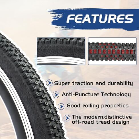 إطار دراجة جبلية 27.5 بوصة × 1.95 بوصة 1/2 حزمة 27.5 بوصة إطار بديل قابل للطي للدراجات الجبلية، أسود in Kuwait
