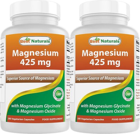 Best Naturals Magnesium 425 mg 180 Veggie Capsules - High Absorption Magnesium Glycinate & Magnesium Oxide Chelated, Non-GMO, Gluten Free Muscle Relax (180 Count (Pack of 1)) in Saudi Arabia