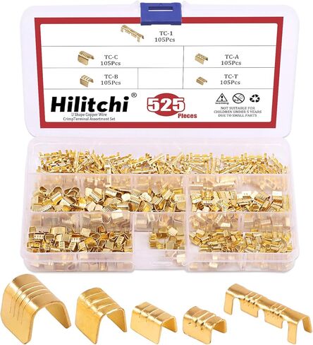 Hilitchi 525Pcs TC-1, TC-A, TC-B, TC-C, TC-T Non-Insulated U Shape Copper Ring Terminals Crimp Assortment Kit Wire Spade Electric Butt Connector in Saudi Arabia
