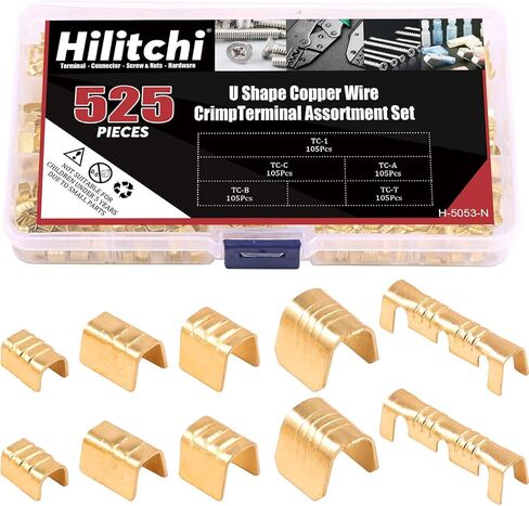 Hilitchi 525Pcs TC-1, TC-A, TC-B, TC-C, TC-T Non-Insulated U Shape Copper Ring Terminals Crimp Assortment Kit Wire Spade Electric Butt Connector in Saudi Arabia