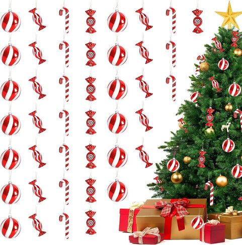 16 PCS 11.7 Inch Christmas Curly Pick Red Green White Christmas Ornament Candy Shape Christmas Tree Picks Christmas Tree Decorations for Xmas Tree Topper Xmas Party Supplies Home Vase Party Ornaments in Saudi Arabia