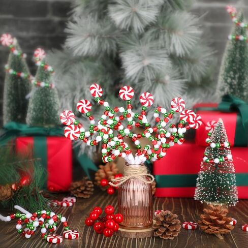 16 PCS 11.7 Inch Christmas Curly Pick Red Green White Christmas Ornament Candy Shape Christmas Tree Picks Christmas Tree Decorations for Xmas Tree Topper Xmas Party Supplies Home Vase Party Ornaments in Saudi Arabia