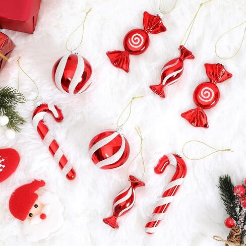 16 PCS 11.7 Inch Christmas Curly Pick Red Green White Christmas Ornament Candy Shape Christmas Tree Picks Christmas Tree Decorations for Xmas Tree Topper Xmas Party Supplies Home Vase Party Ornaments in Saudi Arabia