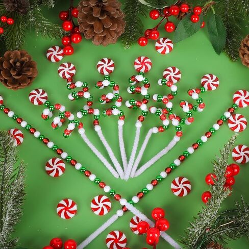 16 PCS 11.7 Inch Christmas Curly Pick Red Green White Christmas Ornament Candy Shape Christmas Tree Picks Christmas Tree Decorations for Xmas Tree Topper Xmas Party Supplies Home Vase Party Ornaments in Saudi Arabia