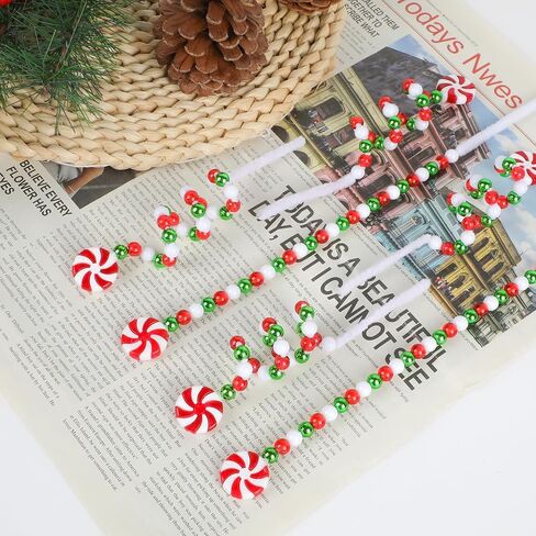 16 PCS 11.7 Inch Christmas Curly Pick Red Green White Christmas Ornament Candy Shape Christmas Tree Picks Christmas Tree Decorations for Xmas Tree Topper Xmas Party Supplies Home Vase Party Ornaments in Saudi Arabia