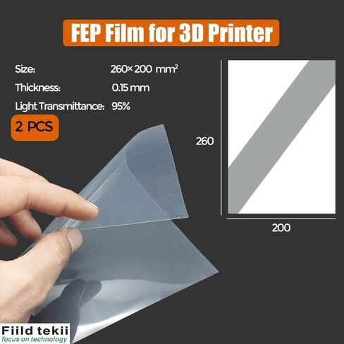 260x200mm 2pcs Fiildtekii Durable FEP Release Film for Resin 3D Printer,nFEP(2.0) Release Films for Elegoo Mars 2Pr,Mars 3,Photon Mono4K,Sonic Mini4K,high Light Transmittance 0.15mmthickness in Saudi Arabia