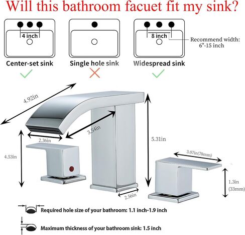Bathroom faucets 3 Hole Widespread Bathroom Faucet Bathroom Sink Faucet 8 inch Bathroom Faucet Bathroom Sink Faucet 3 Hole Vanity Faucet Sink Faucet Bathroom with Pop Up Drain (Brushed Nickel) in Saudi Arabia