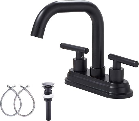 Bathroom Vanity Faucet GGStudy 2-Handles 4 Inches Centerset Bathroom Sink Faucet Antique Brass with Drain Assembly and Supply Hose Lavatory Faucet Mixer Double Handle Tap Deck Mounted in Saudi Arabia
