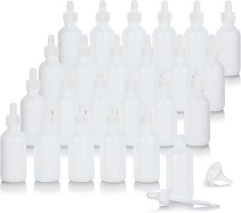 JUVITUS 2 oz / 60 ml Opal White Glass Boston Round White Dropper Bottle (24 pack) + Funnel in Saudi Arabia