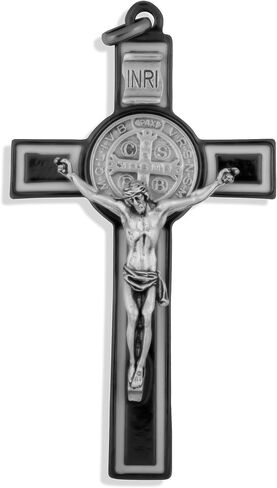 Black Saint Benedict Cross with White Enamel Inlays, 3" (Straight Cross with Silver Corpus) in Saudi Arabia