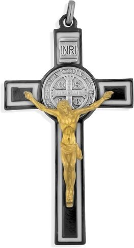 Black Saint Benedict Cross with White Enamel Inlays, 3" (Straight Cross with Silver Corpus) in Saudi Arabia