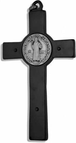 Black Saint Benedict Cross with White Enamel Inlays, 3" (Straight Cross with Silver Corpus) in Saudi Arabia