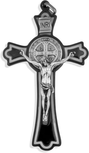 Black Saint Benedict Cross with White Enamel Inlays, 3" (Straight Cross with Silver Corpus) in Saudi Arabia