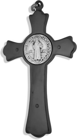 Black Saint Benedict Cross with White Enamel Inlays, 3" (Straight Cross with Silver Corpus) in Saudi Arabia