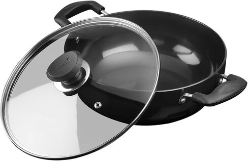 Vinod Cookware Professional Deep Kadhai – 2.1 Liters(2.2 Quarts) – 20cm–Glass Lid Included – Multi-Use Hard Anodized Wok/Pot –Suitable For Indian Cooking, Sauces, Pasta, Stews, Soups – Riveted Handles in Saudi Arabia