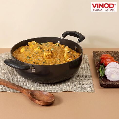 Vinod Cookware Professional Deep Kadhai – 2.1 Liters(2.2 Quarts) – 20cm–Glass Lid Included – Multi-Use Hard Anodized Wok/Pot –Suitable For Indian Cooking, Sauces, Pasta, Stews, Soups – Riveted Handles in Saudi Arabia