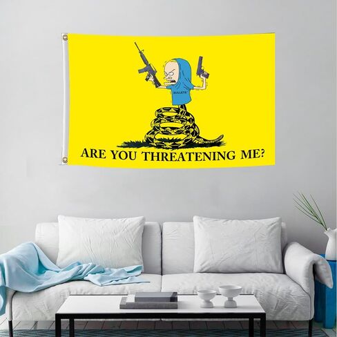 Xutree هل أنت تهددني العلم 3x5 أقدام مضحك الأصفر تحذير راية البوليستر HD الطباعة للحديقة في الهواء الطلق كلية النوم غرفة الكهف جدار ديكور in Kuwait