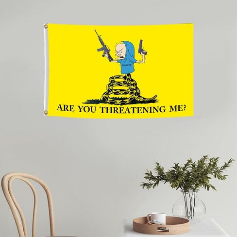 Xutree هل أنت تهددني العلم 3x5 أقدام مضحك الأصفر تحذير راية البوليستر HD الطباعة للحديقة في الهواء الطلق كلية النوم غرفة الكهف جدار ديكور in Kuwait