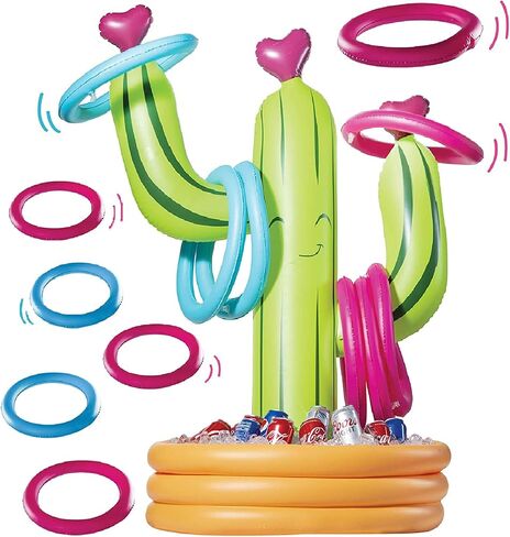 Prextex 2-in-1 Inflatable Cactus Ring Toss & Water Bottle Party Cooler | Swimming Pool Cooler Party Decorations & Games - Baby, Kid, Adult Fiesta Pool Floats, Easter Basket Stuffers & Cactus Pool Toys in Kuwait