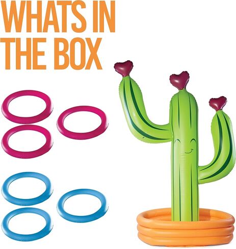 Prextex 2-in-1 Inflatable Cactus Ring Toss & Water Bottle Party Cooler | Swimming Pool Cooler Party Decorations & Games - Baby, Kid, Adult Fiesta Pool Floats, Easter Basket Stuffers & Cactus Pool Toys in Kuwait