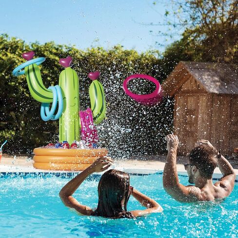 Prextex 2-in-1 Inflatable Cactus Ring Toss & Water Bottle Party Cooler | Swimming Pool Cooler Party Decorations & Games - Baby, Kid, Adult Fiesta Pool Floats, Easter Basket Stuffers & Cactus Pool Toys in Kuwait