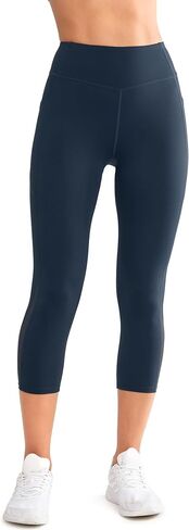 Yvette Capri Leggings with Pockets for Women High Waisted Mesh Yoga Pants Tummy Control Running Tights Workout Gym Fitness in Saudi Arabia