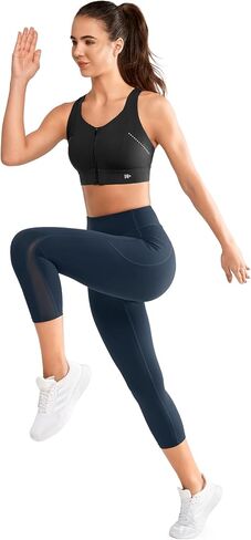 Yvette Capri Leggings with Pockets for Women High Waisted Mesh Yoga Pants Tummy Control Running Tights Workout Gym Fitness in Saudi Arabia