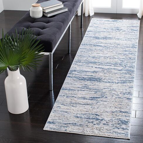SAFAVIEH Amelia Collection Runner Rug - 2'2" x 8', Ivory & Blue, Modern Abstract Design, Non-Shedding & Easy Care, Ideal for High Traffic Areas in Living Room, Bedroom (ALA768A) in Saudi Arabia