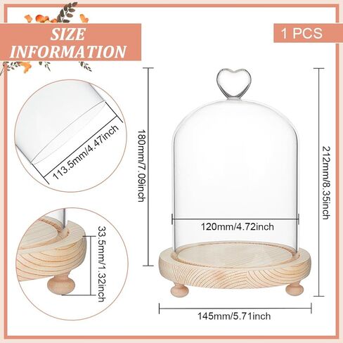 BENECREAT 8.3x4.5 Inch Glass Display Dome with Base, Cloche Glass Dome with Heart Handle, Clear Dustproof Dome Bell Jar Display Case for Displaying Specimens Souvenirs Gifts in Saudi Arabia