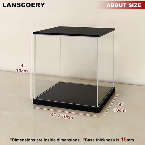 LANSCOERY Clear Acrylic Display Case with White and Warm LED Light, Showcase and Display Box, Dustproof with UV Protection, Perfect for Figures Collectibles - 6x6x6inch in Kuwait