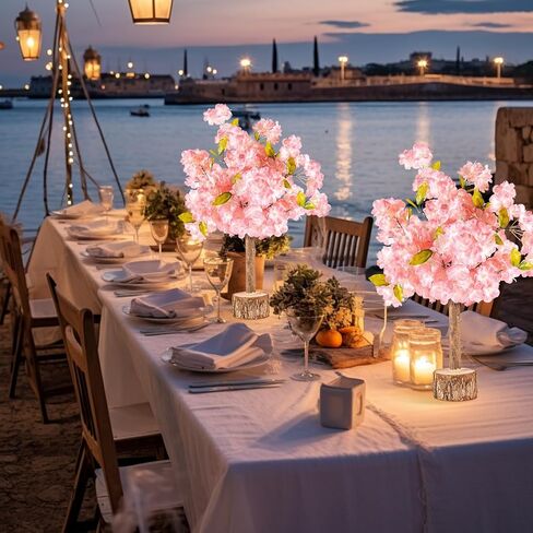 شجرة زهر الكرز الاصطناعية بطول 20 بوصة / 1.8 قدم - قطع مركزية لشجرة زهر الكرز الصناعي الوردي الطبيعي يدويًا لحفلات الزفاف وطاولة عيد الميلاد، داخلية وخارجية in Kuwait