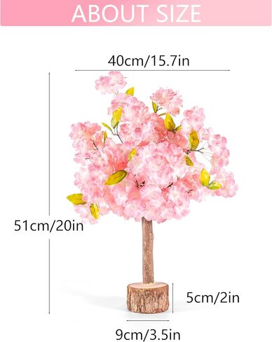 شجرة زهر الكرز الاصطناعية بطول 20 بوصة / 1.8 قدم - قطع مركزية لشجرة زهر الكرز الصناعي الوردي الطبيعي يدويًا لحفلات الزفاف وطاولة عيد الميلاد، داخلية وخارجية in Kuwait