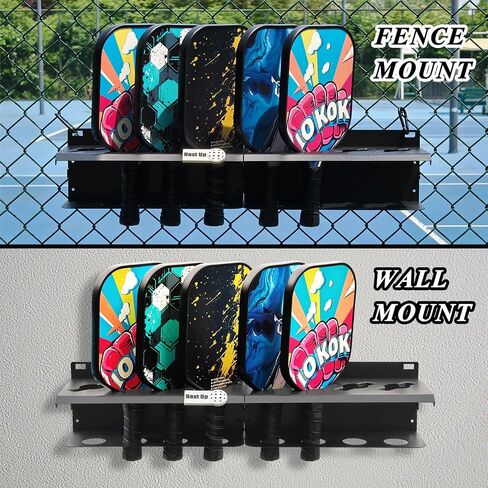 Pickleball Paddle Rack, 4/8/12-Paddle Holder, with Label to Track Next Up Players, Multiple Racks are Spliced to Achieve Expansion, Fence or Wall Mount, Steel, Black in Saudi Arabia