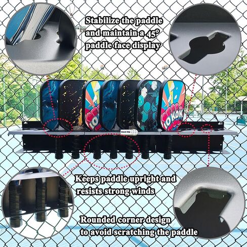 Pickleball Paddle Rack, 4/8/12-Paddle Holder, with Label to Track Next Up Players, Multiple Racks are Spliced to Achieve Expansion, Fence or Wall Mount, Steel, Black in Saudi Arabia