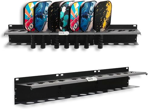 Pickleball Paddle Rack, 4/8/12-Paddle Holder, with Label to Track Next Up Players, Multiple Racks are Spliced to Achieve Expansion, Fence or Wall Mount, Steel, Black in Saudi Arabia